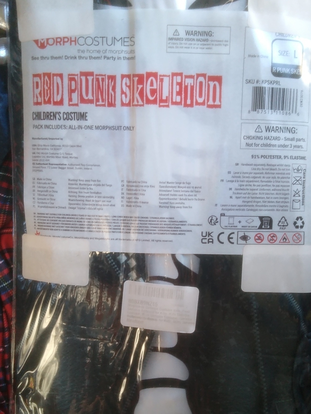 MorphCostumes Red Punk Skeleton Kids Costume